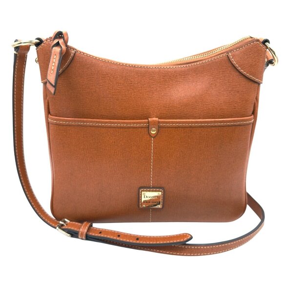 Dooney & Bourke Saffiano Leather Crossbody Shoulder Bag Cognac Tan Red Lining - Picture 1 of 16
